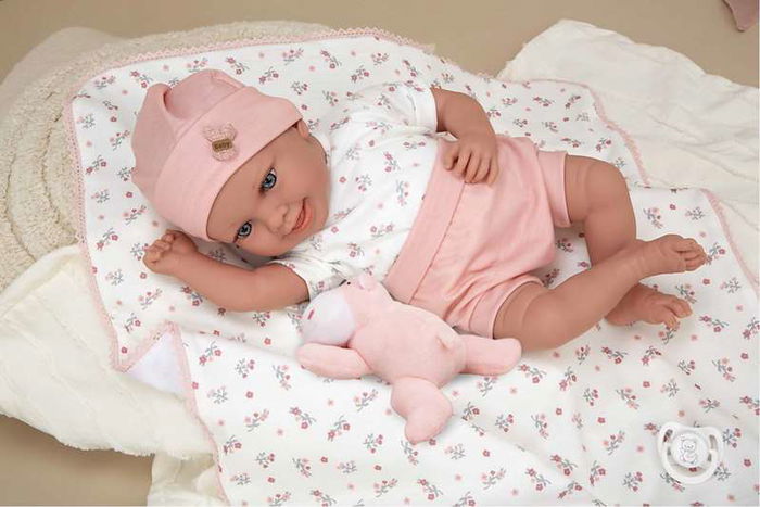 Muñecas Arias Muñeca Elegance 40 cm Colin Rosa c/Cojin c/Peluche Muñeco de Peso