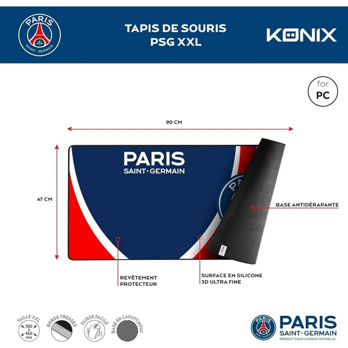 Konix Alfombrilla de Ratón Gaming PSG - XXL 90 x 46 cm - Silicona 3D Ultrafina - Base Goma Antideslizante - Azul