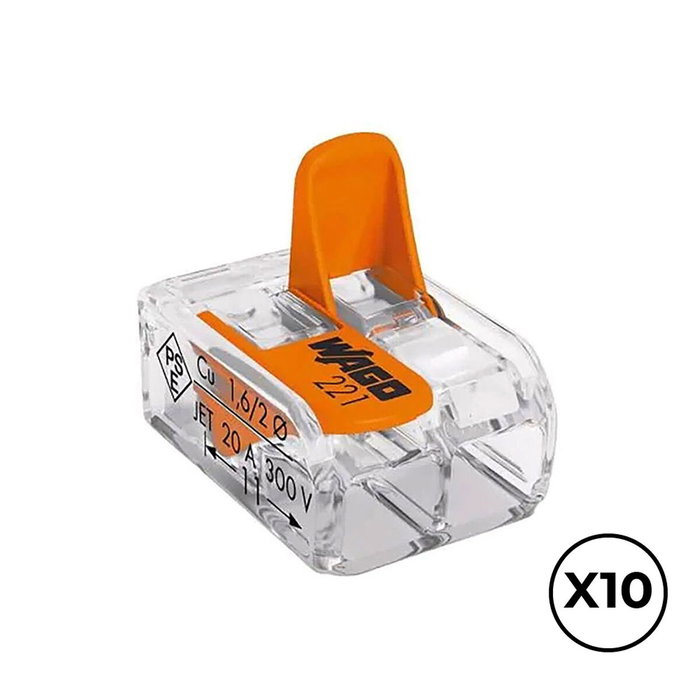 Wago Conector rápido con palanca de 2 vías, 0,14-4 mm², 10 unidades Wago Conector rápido con palanca de 2 vías, 0,14-4 mm², 10 unidades