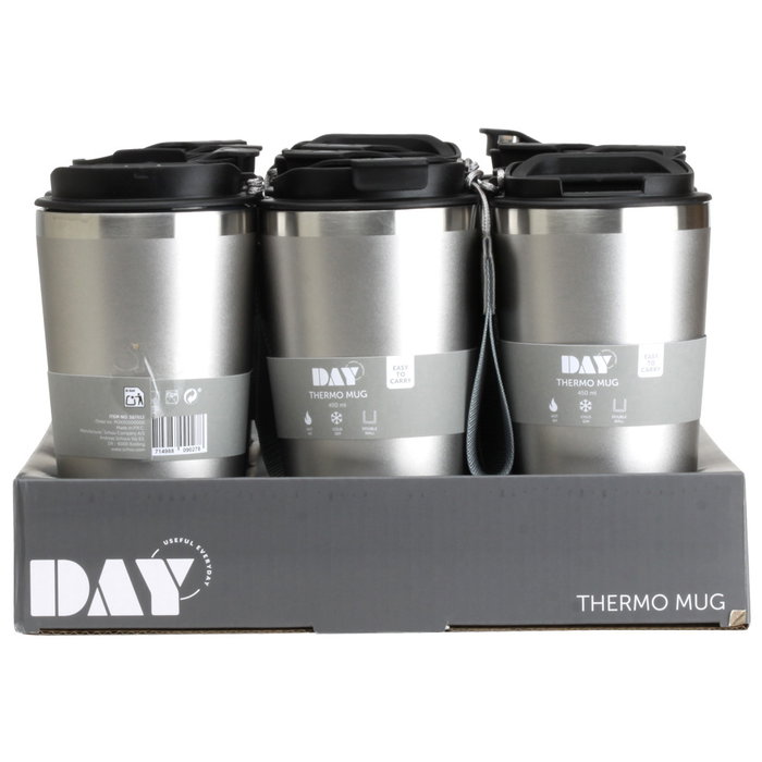 Day Mug Térmico 450 ml con Correa Doble Pared Acero Inoxidable Mantiene Calor 6h Frío 12h