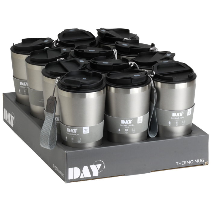 Day Mug Térmico 450 ml con Correa Doble Pared Acero Inoxidable Mantiene Calor 6h Frío 12h