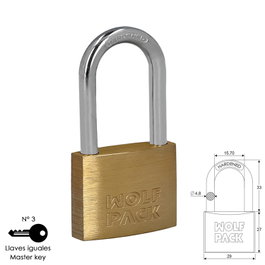 WOLFPACK LINEA PROFESIONAL Candado de Latón Arco Largo 30 mm Nº3
