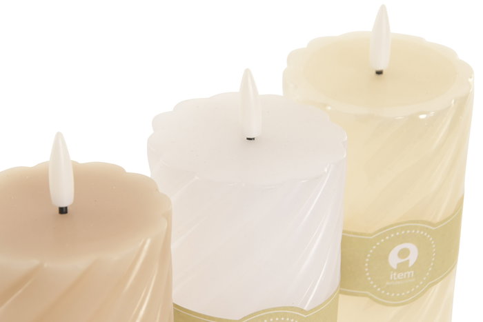 DKD Home Decor Vela Led Basicos Beige Blanco 7x17x7 cm (6 Unidades)