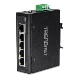 TRENDnet TI-E50 Conmutador Industrial Fast Ethernet no administrado 5 Puertos, Full Duplex, Montaje en Carril DIN y Pared (104 x 82 x 32 mm, Negro)