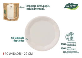 Algon Set 10 Platos Redondos Cartón Blanco 22 cm (24 Unidades)