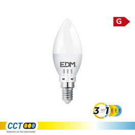 EDM Bombilla LED Vela B35 E14 6W 500LM 3CCT (3000K, 4000K, 6500K), 360° Flujo Luminoso, Clase G, 220-240V, ø35x106mm