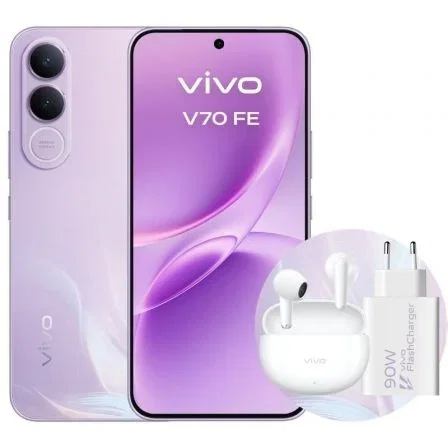 Vivo V70 FE Smartphone, 8GB RAM 512GB, Pantalla 6.83" AMOLED 120Hz, 200MP Cámara OIS, 7000mAh 90W, 5G, Púrpura - Incluye Cargador y Auriculares