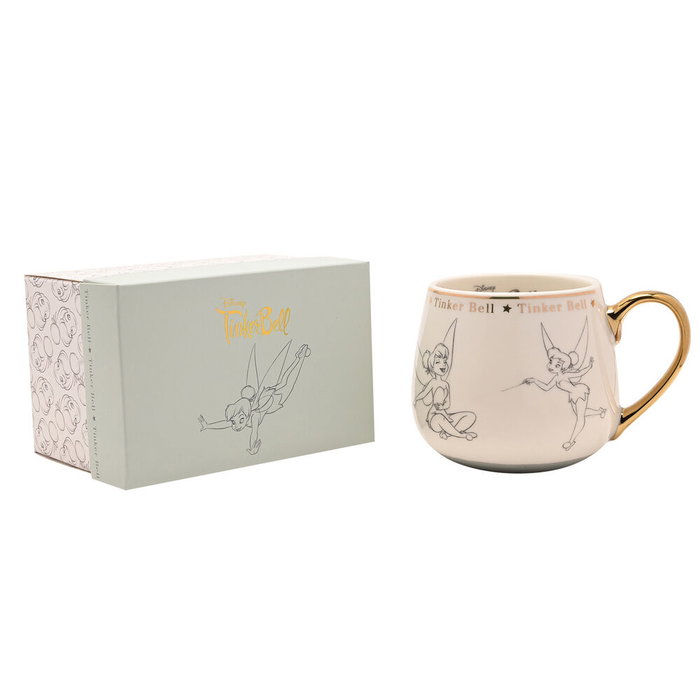 WIDDOP & CO Taza Campanilla Peter Pan Disney Porcelana China Ilustraciones Elegantes Dorados