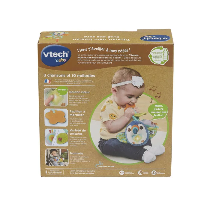 VTech Baby - Titouan, Mi Tucán Despertar Sensorial - VTE3417765870057 - Botellas de Plástico Reciclado - Multicolor