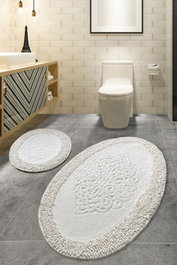 Mijölnir Juego de Alfombrillas de Baño Algodón 100% Antibacterianas Antideslizantes Ecru 50x60 cm y 60x100 cm