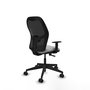 Silla de oficina Alocén con mecanismo Sincro tapizada con Tela color Gris claro y malla color Negro. Equipada con lumbar 1D, Brazos 1D y Ruedas 65mm nailon