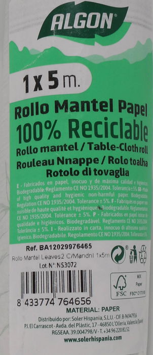 Algon Rollo Mantel Leaves2 1x5 m (16 Unidades)