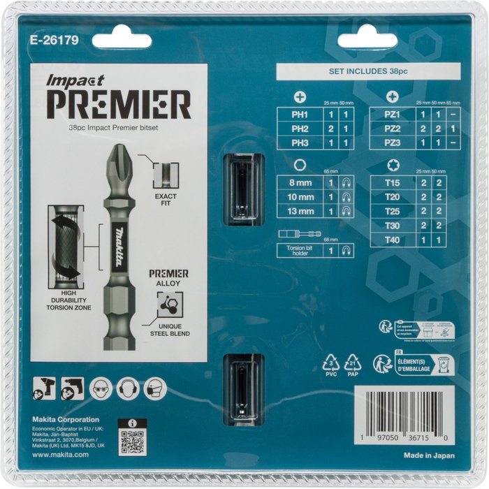 Makita E-26179 Juego de puntas de torsión de 38 piezas