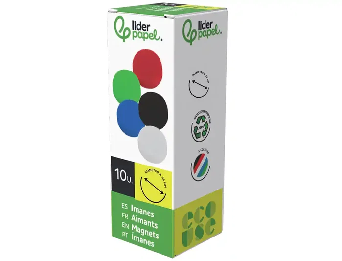 Liderpapel Imanes Ecouse PP Reciclado para Pizarra Magnética, 35 mm, Caja de 10 Unidades