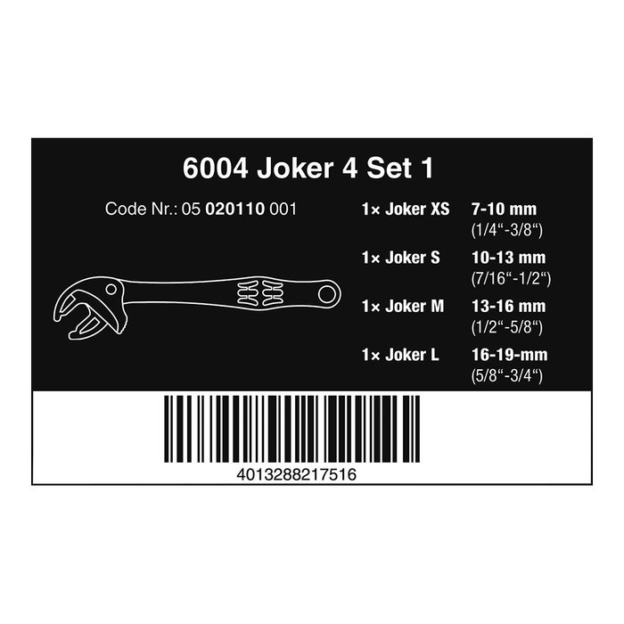 Wera 6004 Joker Juego de 4 Llaves Ajustables
