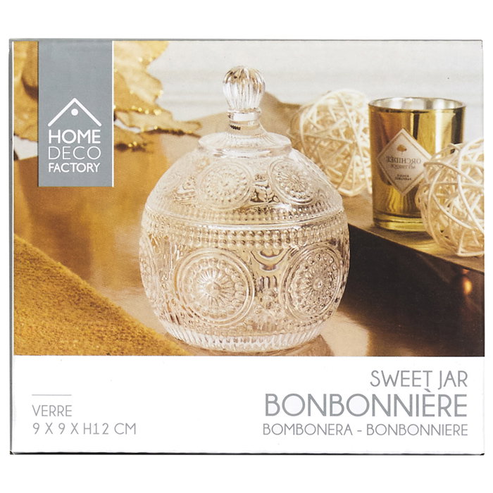 Home Deco Factory Bombonera con tapa Mirage de vidrio