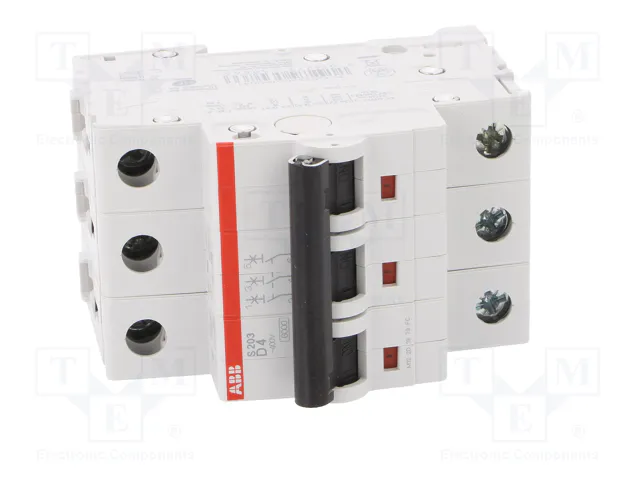 ABB S200 Interruptor magnetotérmico 3 polos 4A 6kA ABB S200 Interruptor magnetotérmico 3 polos 4A 6kA