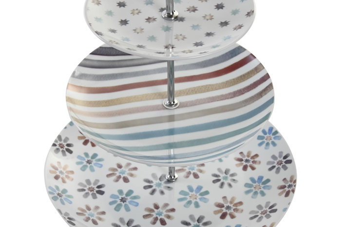 DKD Home Decor Frutero de 3 Pisos Multicolor en Porcelana y Metal DKD Home Decor Frutero de 3 Pisos Multicolor en Porcelana y Metal