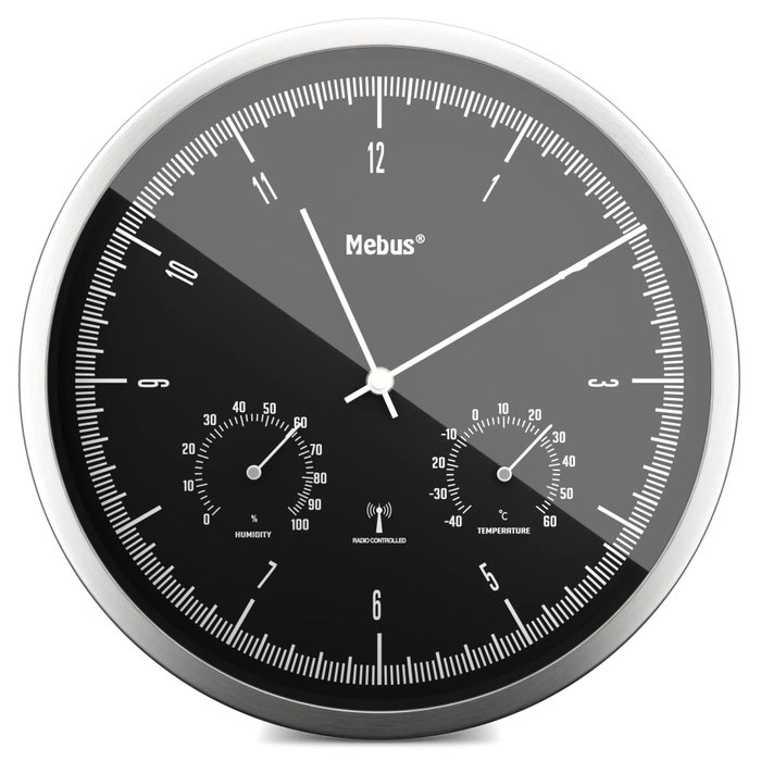 Mebus 19777 Reloj de pared controlado por radio con termómetro e higrómetro Mebus 19777 Reloj de pared controlado por radio con termómetro e higrómetro