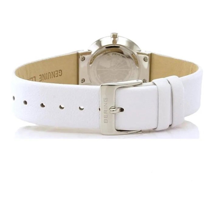 Bering 10729-854 con correa de piel blanca y caja plateada