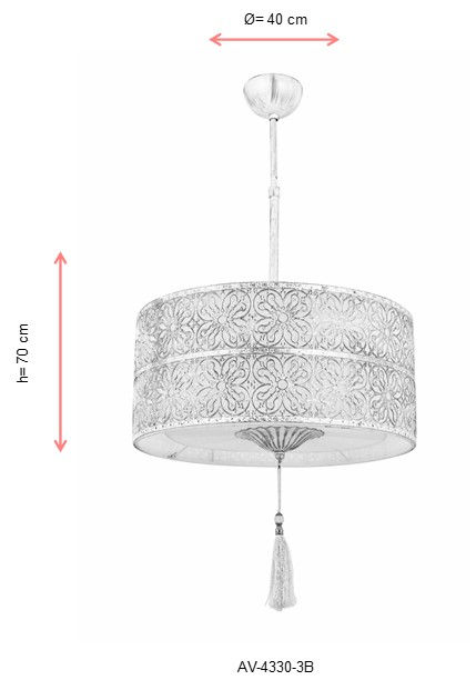 Opviq AV-4330-3B Lámpara de Araña Blanca Metal 70 cm Largo x 40 cm Diámetro Elegante y Moderna para Salón y Comedor