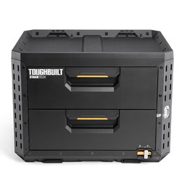 Toughbuilt Stacktech - Caja de Herramientas con 2 Cajones, Cierre para Candado, Sistema Autoalienable y Encajable, 53 x 40.5 x 39.5 cm, Negro, Incluye Separadores