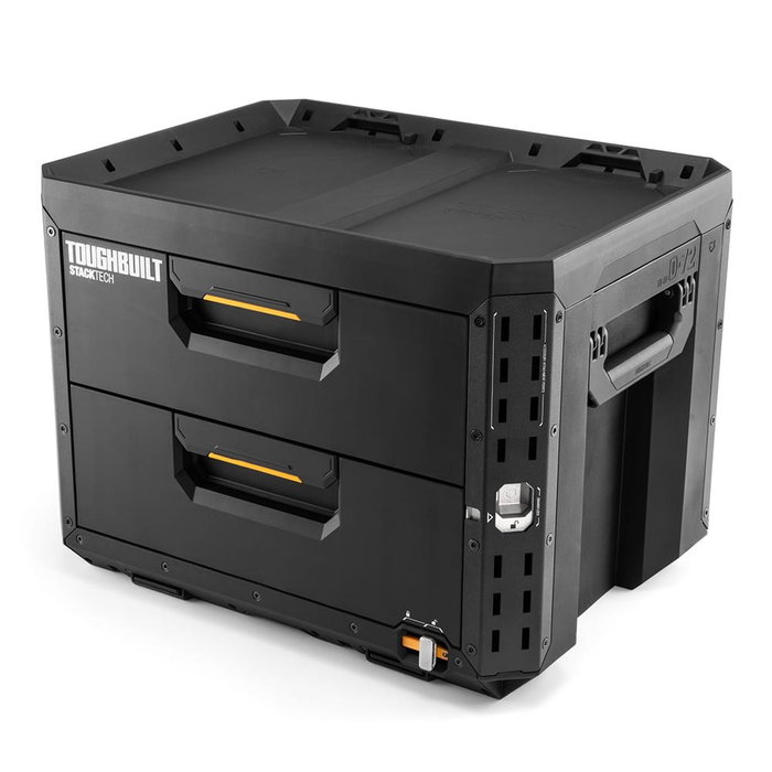 Toughbuilt Stacktech - Caja de Herramientas con 2 Cajones, Cierre para Candado, Sistema Autoalienable y Encajable, 53 x 40.5 x 39.5 cm, Negro, Incluye Separadores