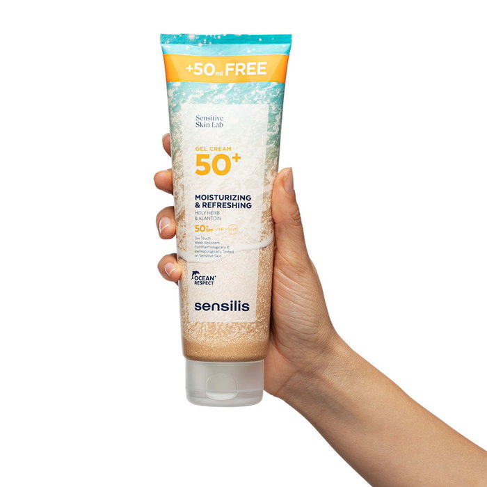 Sensilis Gel-Crema Hidratante y Refrescante Facial SPF50+ 250 ml - Protector Solar de Alta Protección con Antienvejecimiento, Resistente al Agua