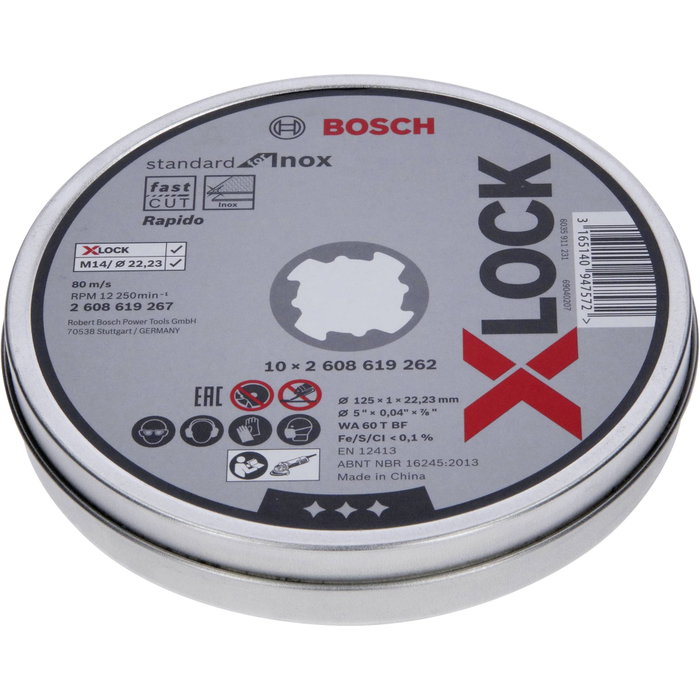 Bosch X-LOCK Discos de Corte Standard para Inox 125mm 1mm (Pack de 10)
