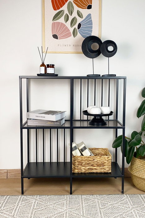 Hanah Home Sunny - Aparador Negro y Humo, 80x90x30 cm