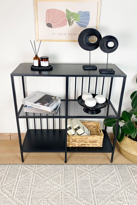 Hanah Home Sunny - Aparador Negro y Humo, 80x90x30 cm