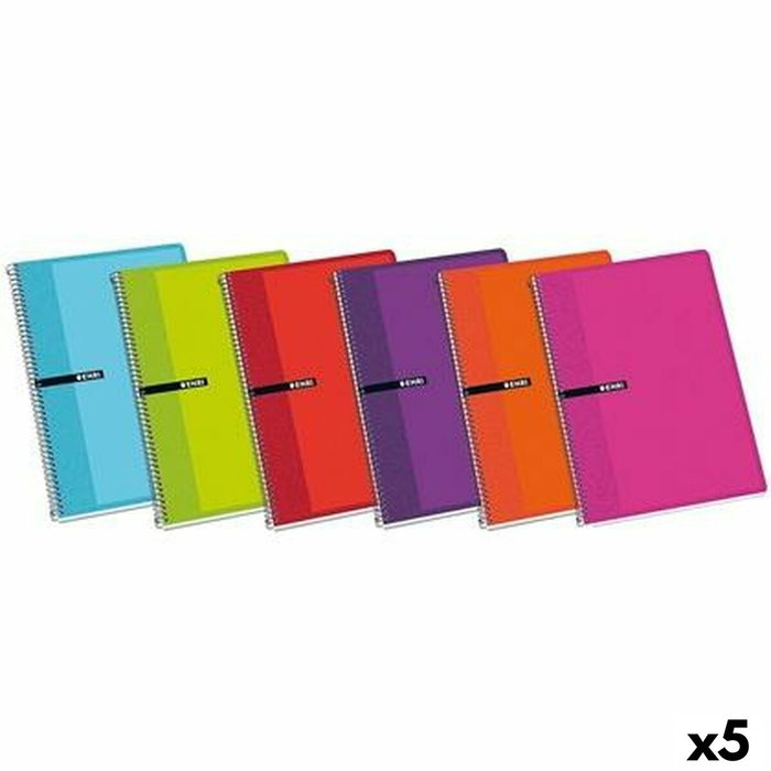Enri Set de 5 Cuadernos de Espiral 1/4 Tapas Duras Surtidas 80H 4x4mm con Margen