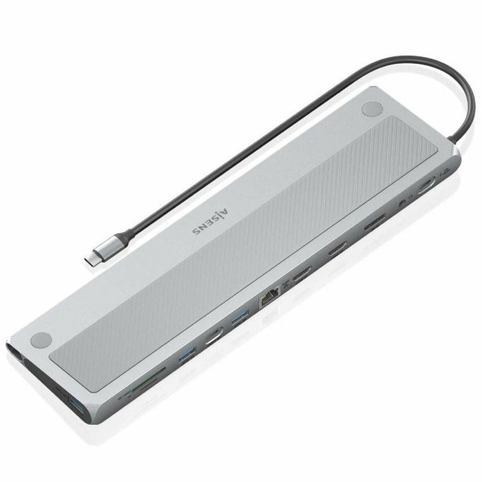 Aisens USB-C Dock 12 en 1 Gris ASUC-12P020-GR con 2xHDMI, DP, RJ45 y PD 100W