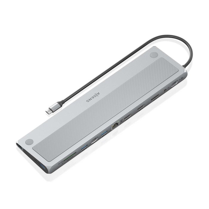 Aisens USB-C Dock 12 en 1 Gris ASUC-12P020-GR con 2xHDMI, DP, RJ45 y PD 100W