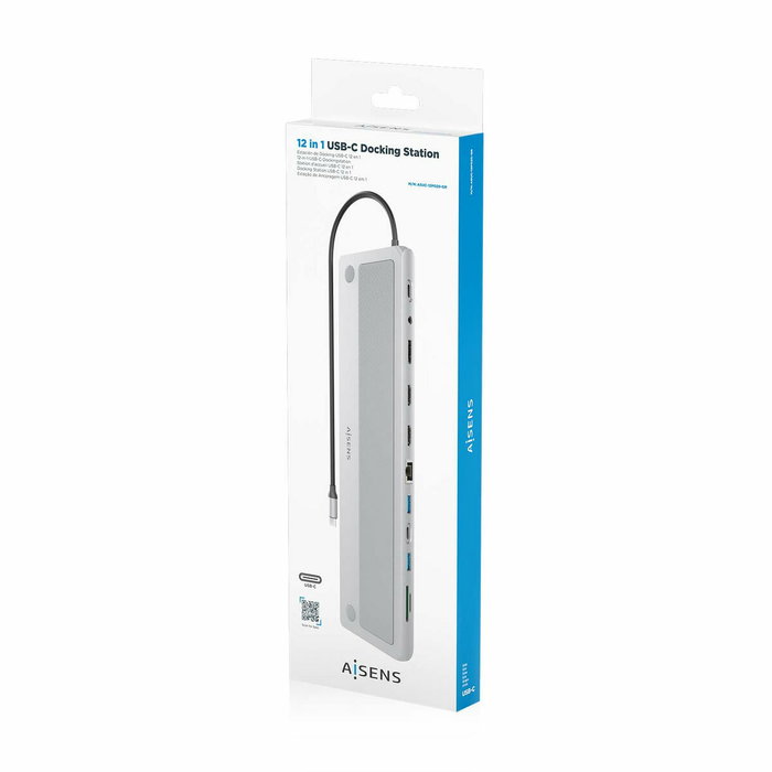 Aisens USB-C Dock 12 en 1 Gris ASUC-12P020-GR con 2xHDMI, DP, RJ45 y PD 100W