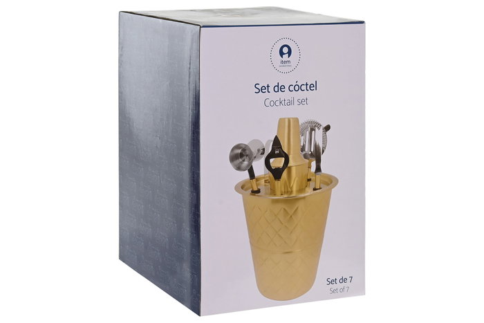 DKD Home Decor Set de Coctel 7 Piezas Inox Mate Dorado