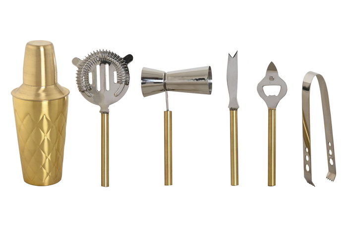 DKD Home Decor Set de Coctel 7 Piezas Inox Mate Dorado