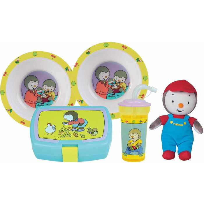 Fun House Vajilla T'choupi con platos hondos, caja de aperitivos, botella y peluche Fun House Vajilla T'choupi con platos hondos, caja de aperitivos, botella y peluche