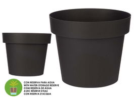 Ibergarden Maceta Plástico Antracita con Reserva de Agua 18L, 34x34x29 cm (Set de 6)