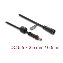 DeLOCK Cable de extensión DC 5,5 x 2,5 mm macho a hembra con tapa roscada 0,5 m negro