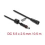 DeLOCK Cable de extensión DC 5,5 x 2,5 mm macho a hembra con rosca M12 x 1,75 mm, 0,5 m, negro