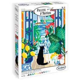 Sentosphere AAAQX29392 Pintura por números para adultos, Lienzo con pintura acrílica, Paleta de artista, El gato en la ventana
