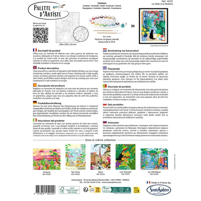 Sentosphere AAAQX29392 Pintura por números para adultos, Lienzo con pintura acrílica, Paleta de artista, El gato en la ventana