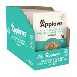 Applaws Comida Húmeda para Gatos Sobres de Atún con Anchoa Entera en Caldo, 12x70 gr