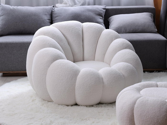 DKD Home Decor Sillón Giratorio Borreguito Blanco