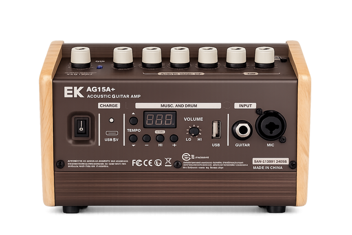Amplificador Ek de Guitarra Acústica con Batería Recargable Ag15A+