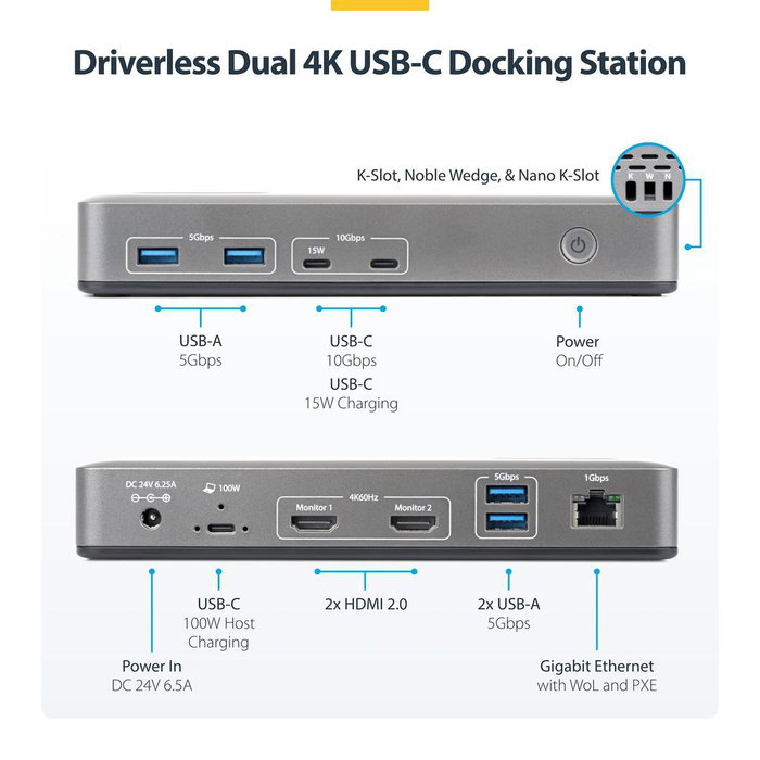 Startech Docking Station USB-C con 2 Puertos de Acceso Startech Docking Station USB-C con 2 Puertos de Acceso