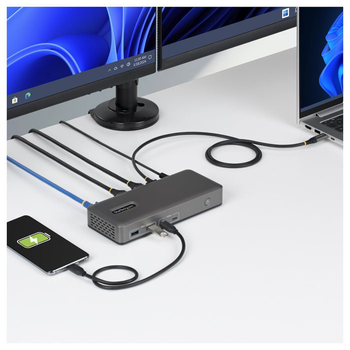 StarTech Docking Station USB-C con 2 HDMI 4K 60Hz y PD 100W Gris