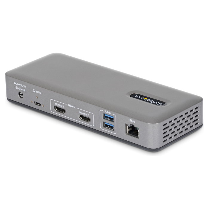 StarTech Docking Station USB-C con 2 HDMI 4K 60Hz y PD 100W Gris