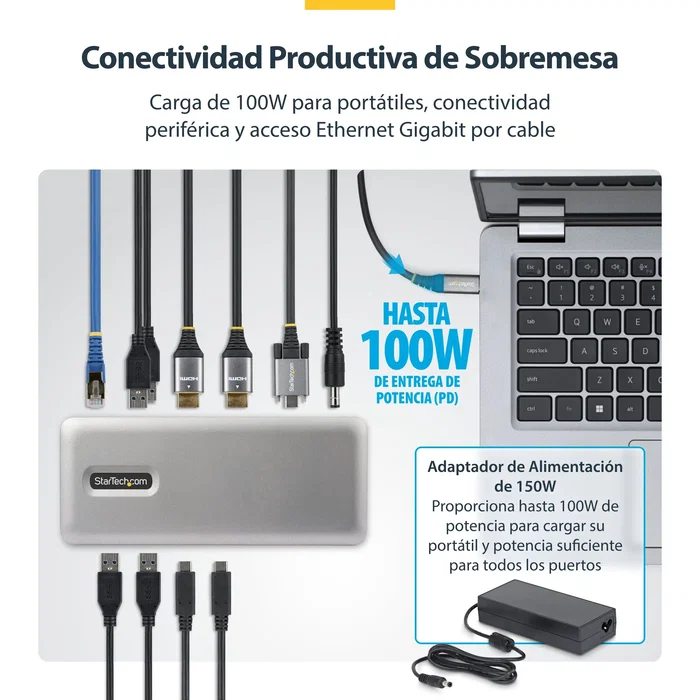 StarTech.com Docking Station USB-C Dual HDMI 4K 60Hz 100W PD Gris StarTech.com Docking Station USB-C Dual HDMI 4K 60Hz 100W PD Gris